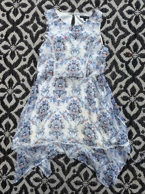 My Michelle Blue, White and Pink Floral Handkerchief-Hem Dress